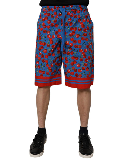 Bermudas de algodón con estampado de cerezas azules para hombre