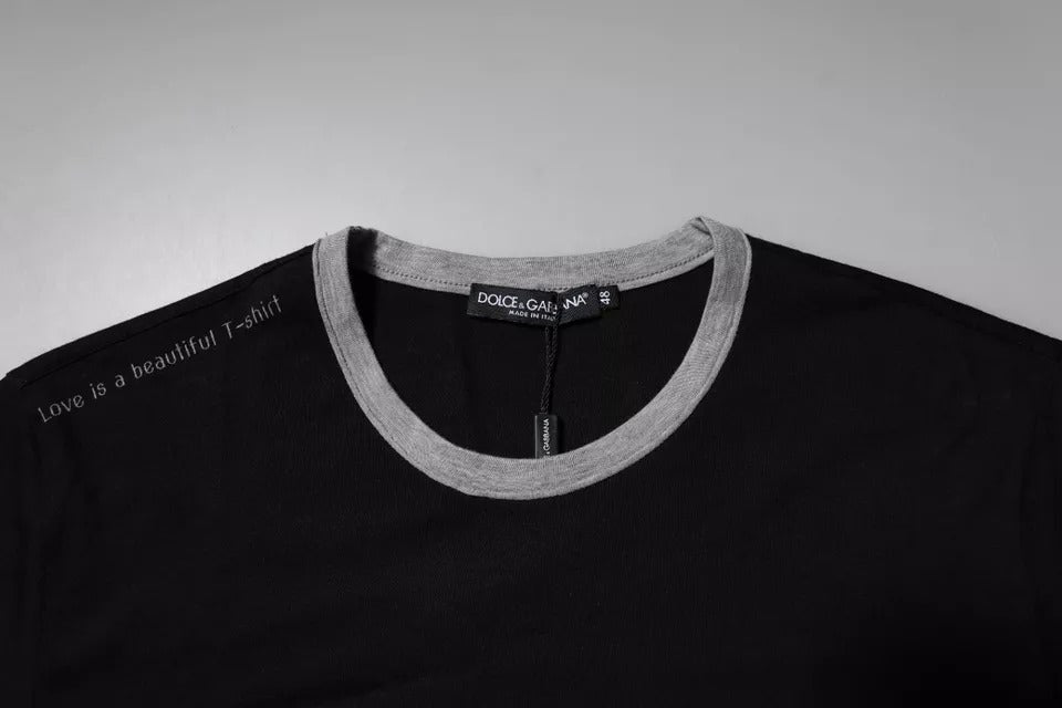 T-shirt col rond en coton noir avec logo pour homme