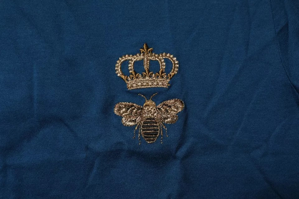 T-shirt ras du cou en coton pour homme avec motif abeille et couronne bleue