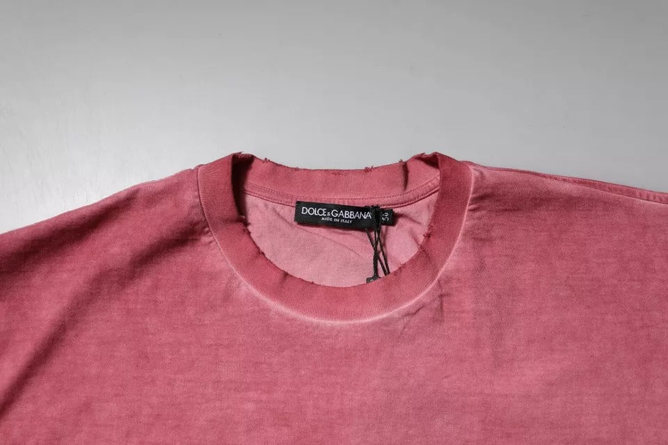 T-shirt col rond en coton imprimé logo rose