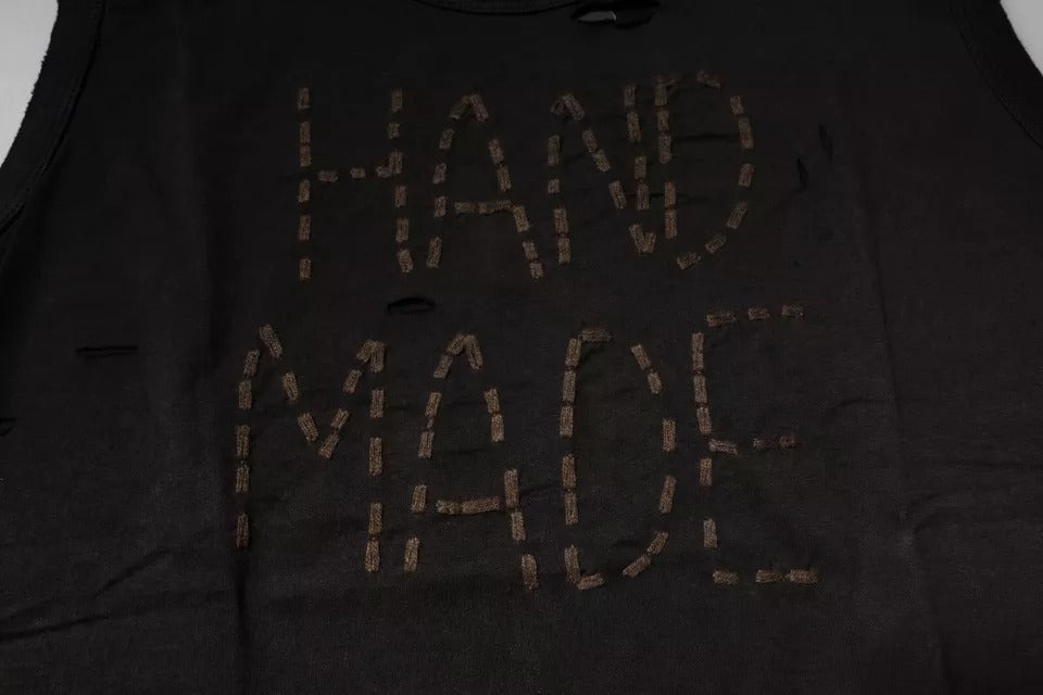 T-shirt noir sans manches à col rond