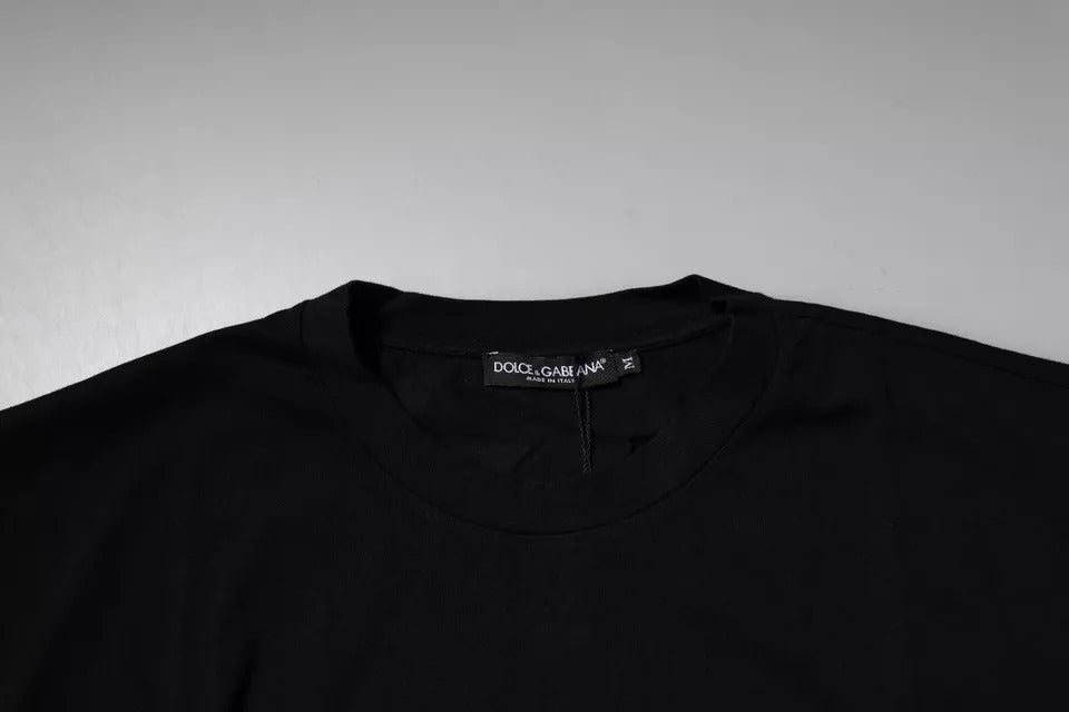 T-shirt ras du cou en coton noir à imprimé léopard Amore