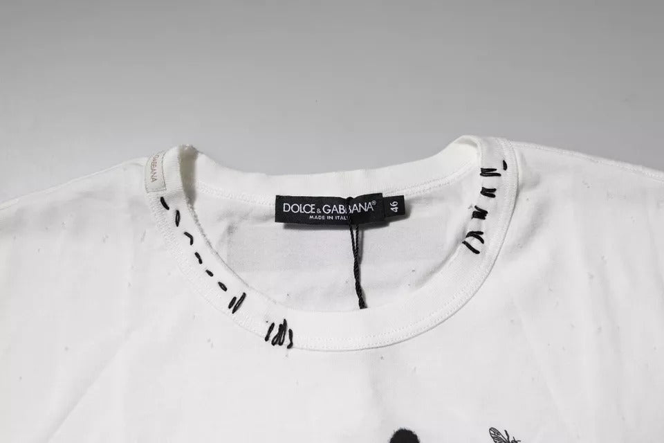 T-shirt col rond en coton blanc à imprimé graphique