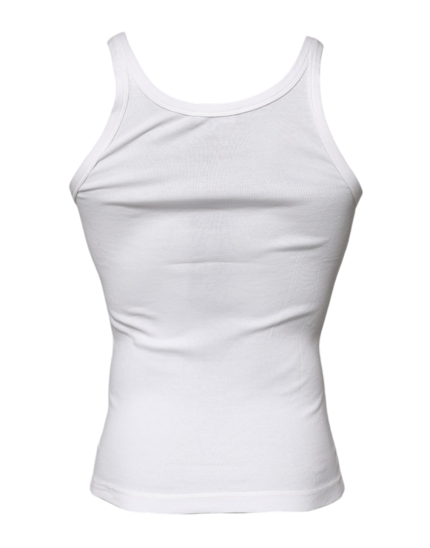 T-shirt sans manches à col rond en coton ivoire