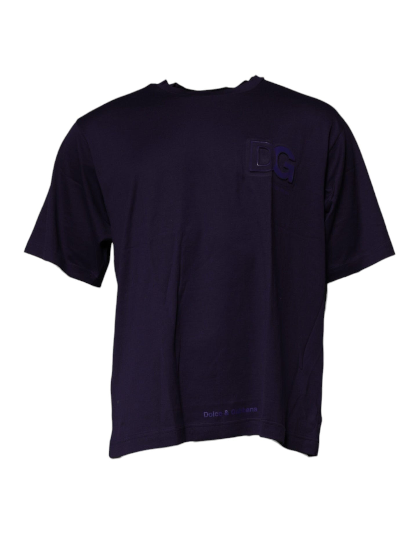 T-shirt col rond en coton bleu marine avec logo DG