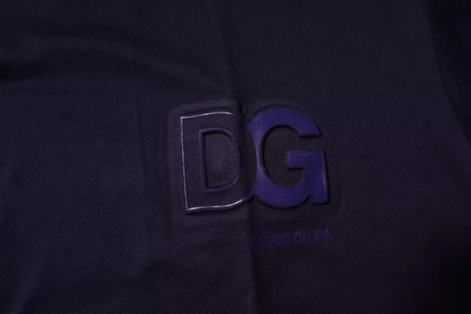 T-shirt col rond en coton bleu marine avec logo DG