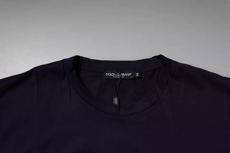 T-shirt col rond en coton bleu marine avec logo DG