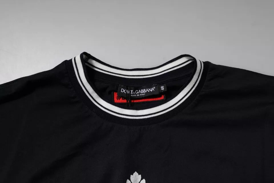 T-shirt ras du cou en coton bleu foncé avec logo couronne