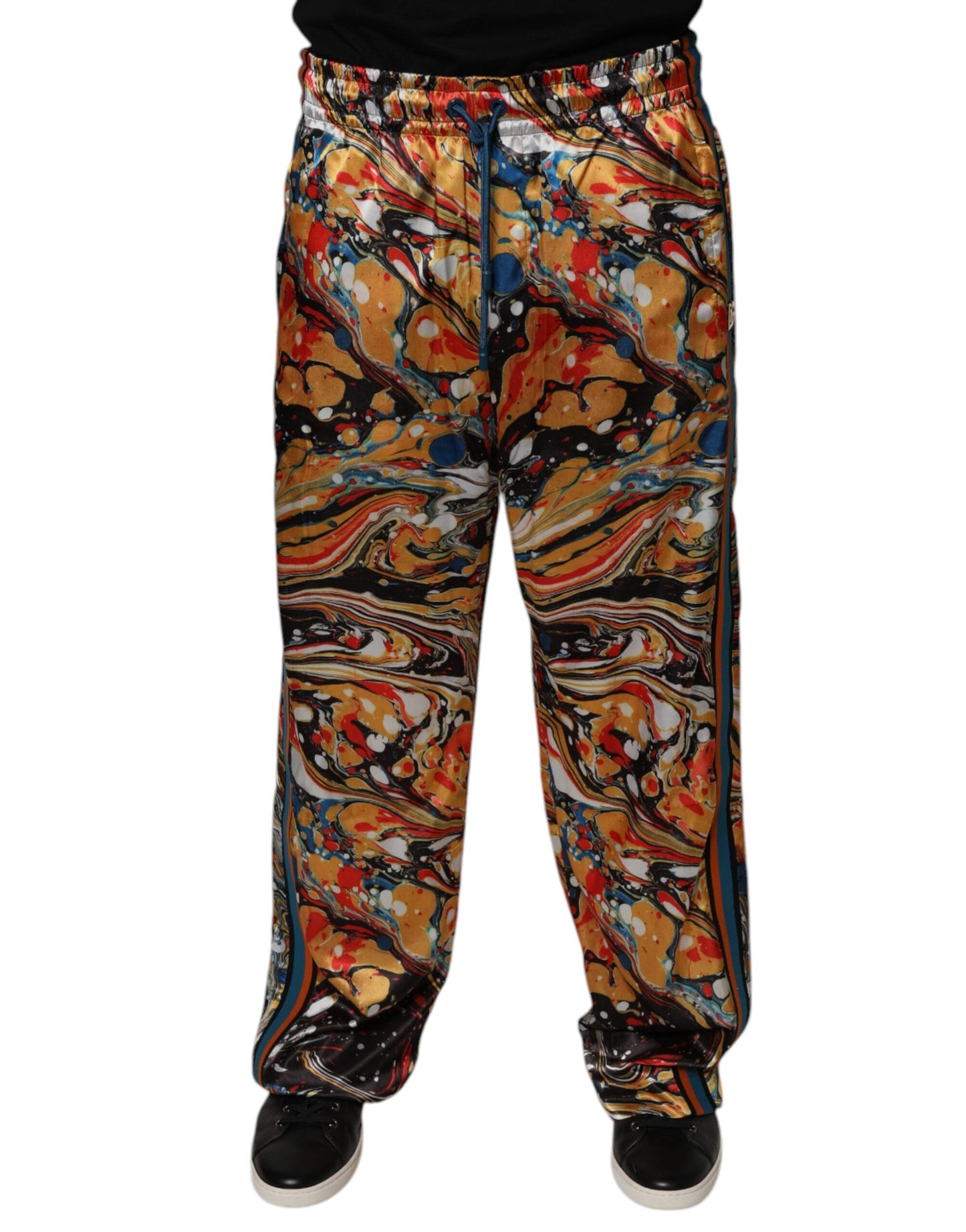 Pantalon de survêtement en satin marbré multicolore pour homme
