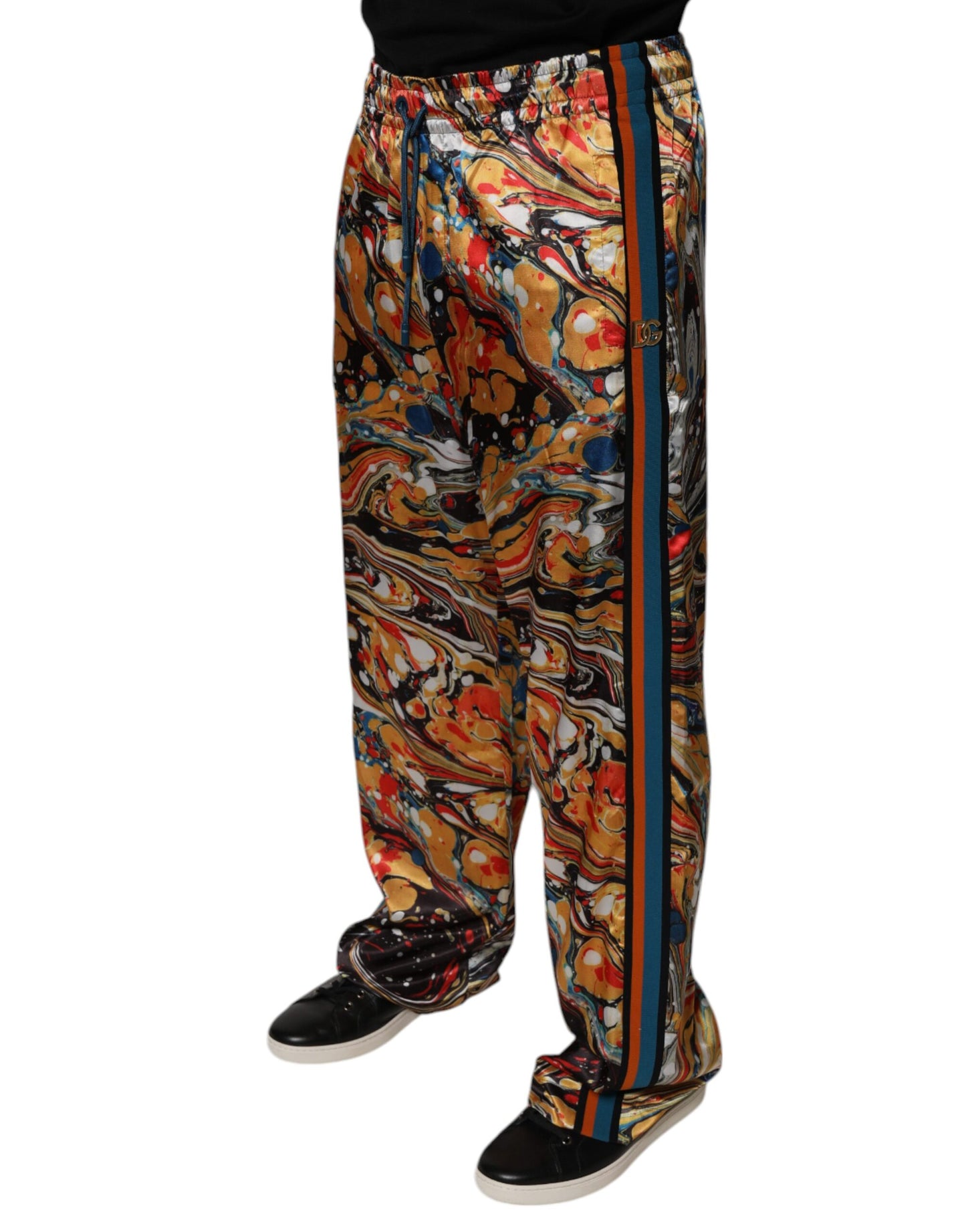 Pantalon de survêtement en satin marbré multicolore pour homme