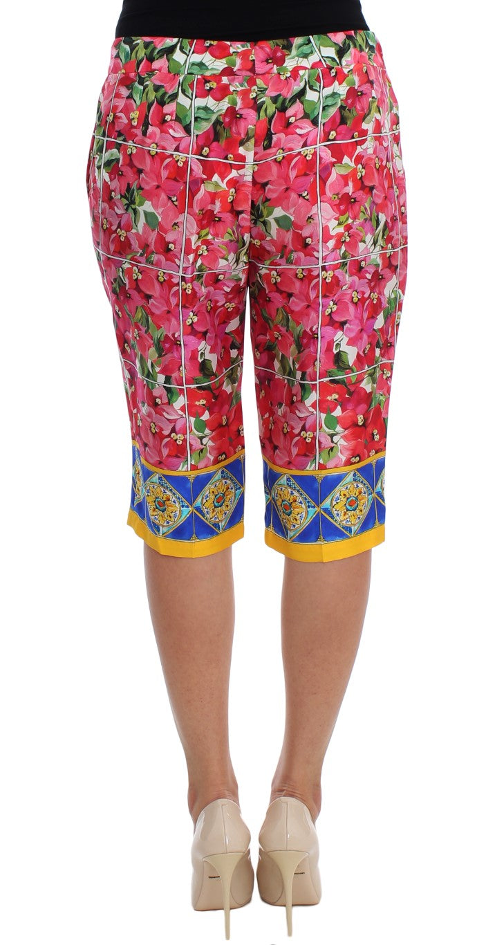 Pantalones cortos capri hasta la rodilla con estampado floral multicolor