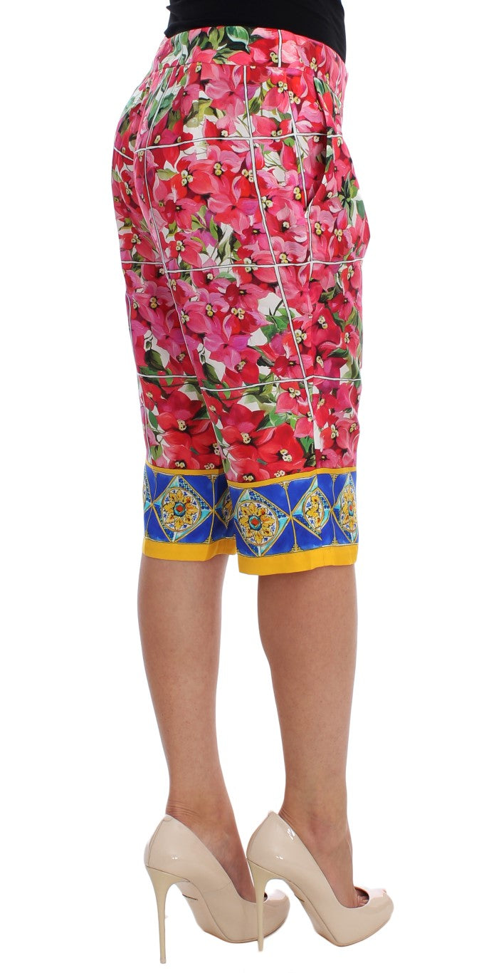 Pantalones cortos capri hasta la rodilla con estampado floral multicolor