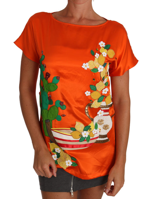 Camiseta de seda naranja limón cristal