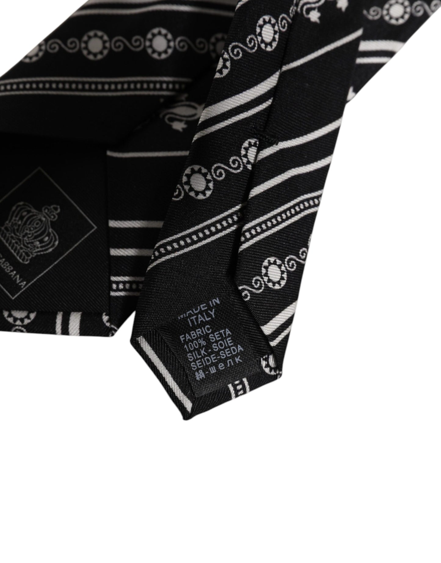 Corbata ajustable de seda con rayas blancas y negras