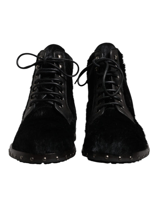 Bottes mi-mollet en cuir noir style poney