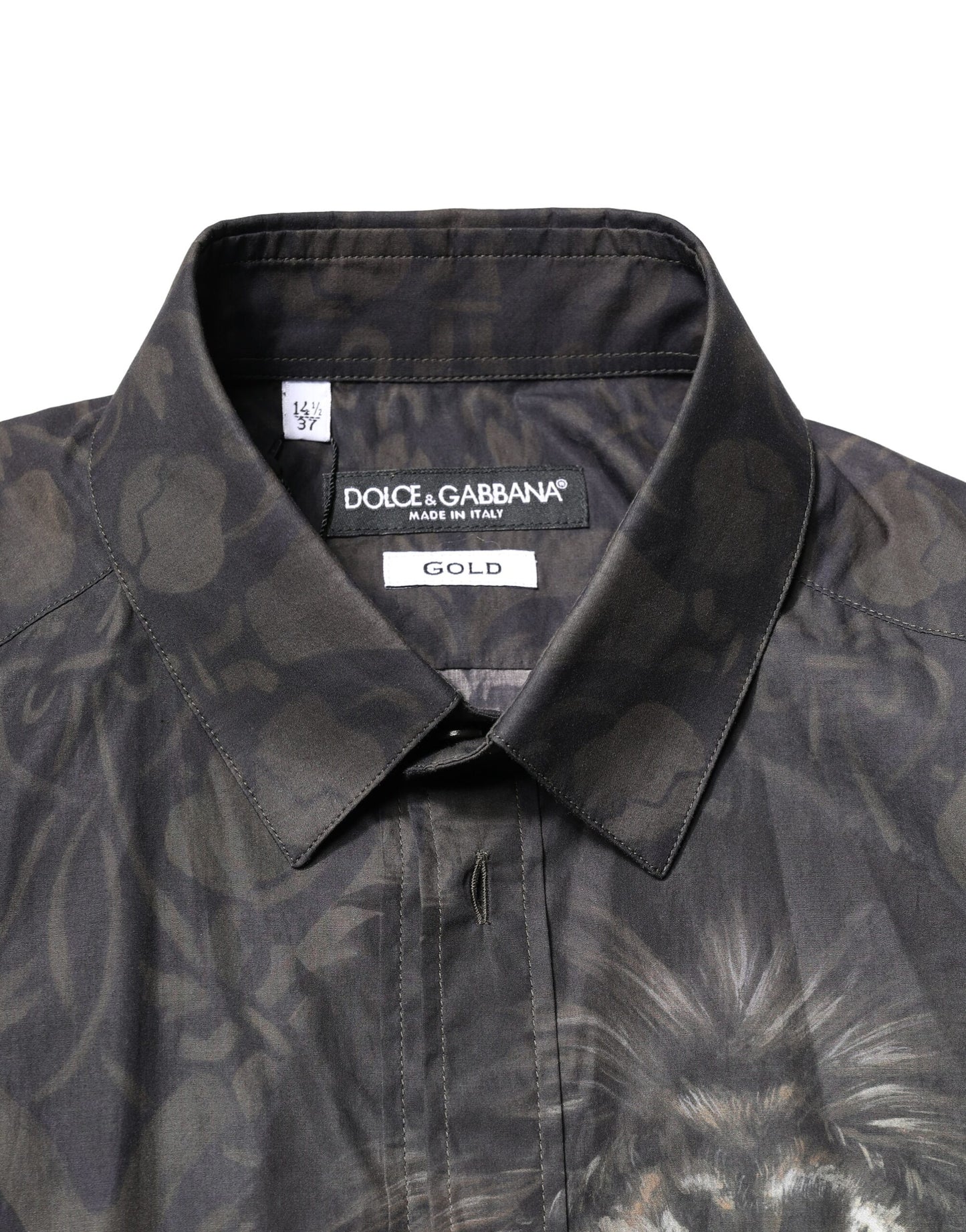 Camisa de vestir negra con retrato de mascota real dorada