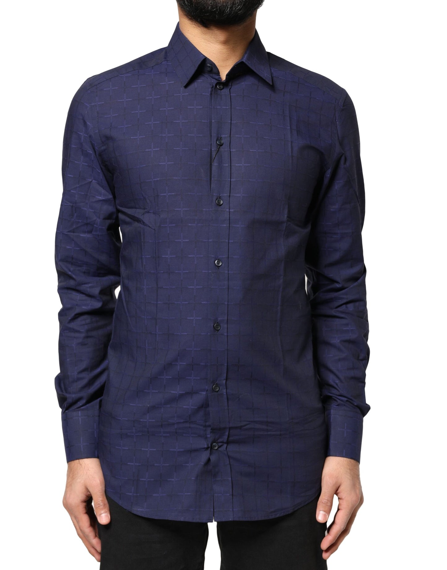 Camisa formal de cuadros azules escoceses dorada