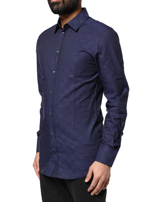 Camisa formal de cuadros azules escoceses dorada