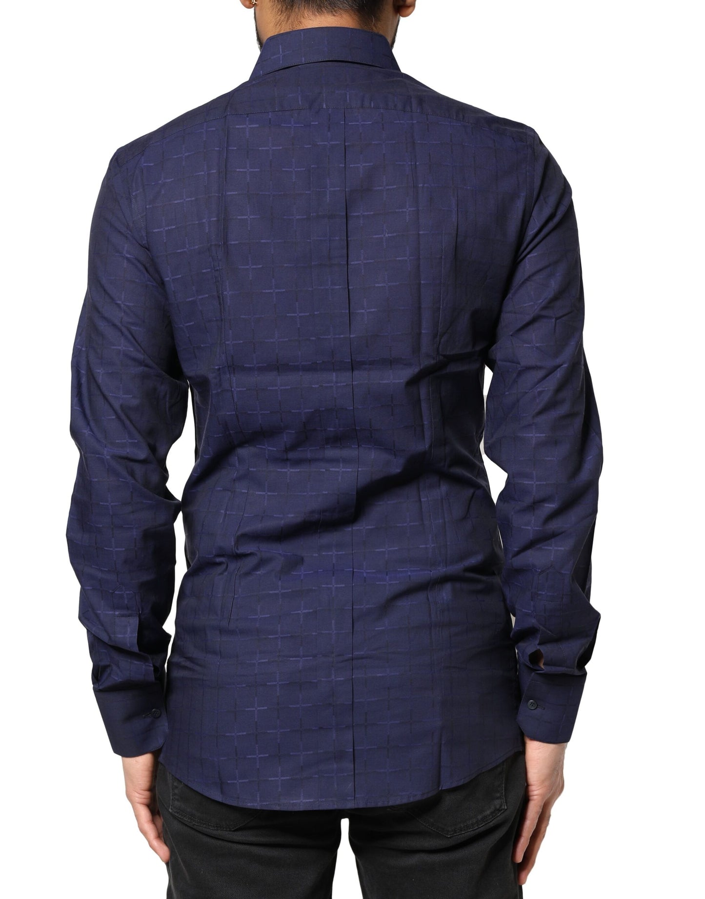 Camisa formal de cuadros azules escoceses dorada