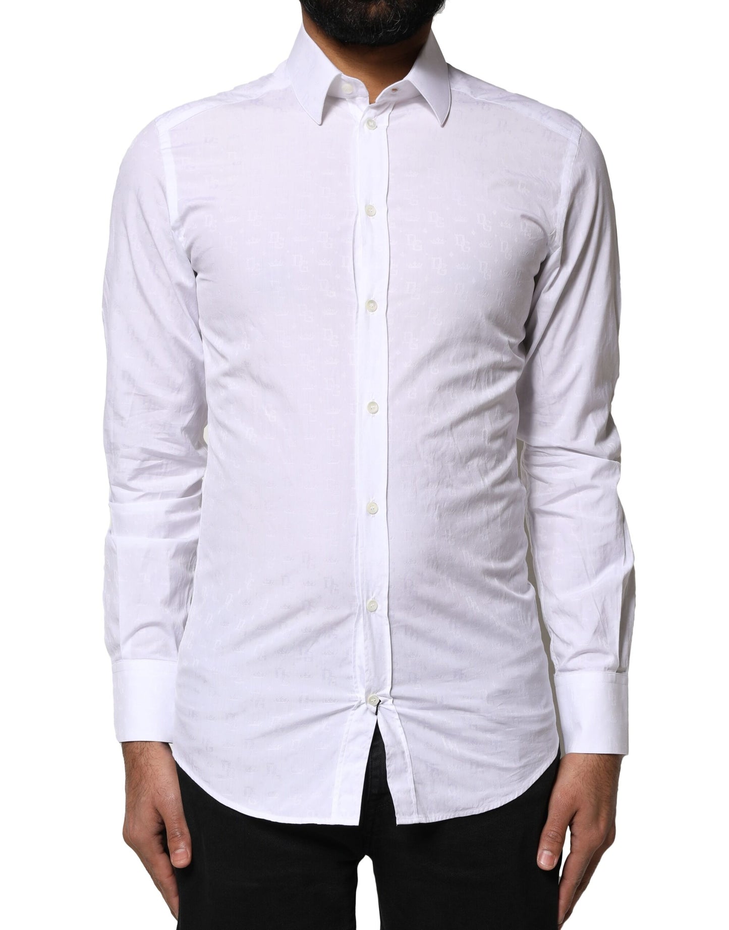 Camisa de vestir de manga larga de algodón blanco dorado