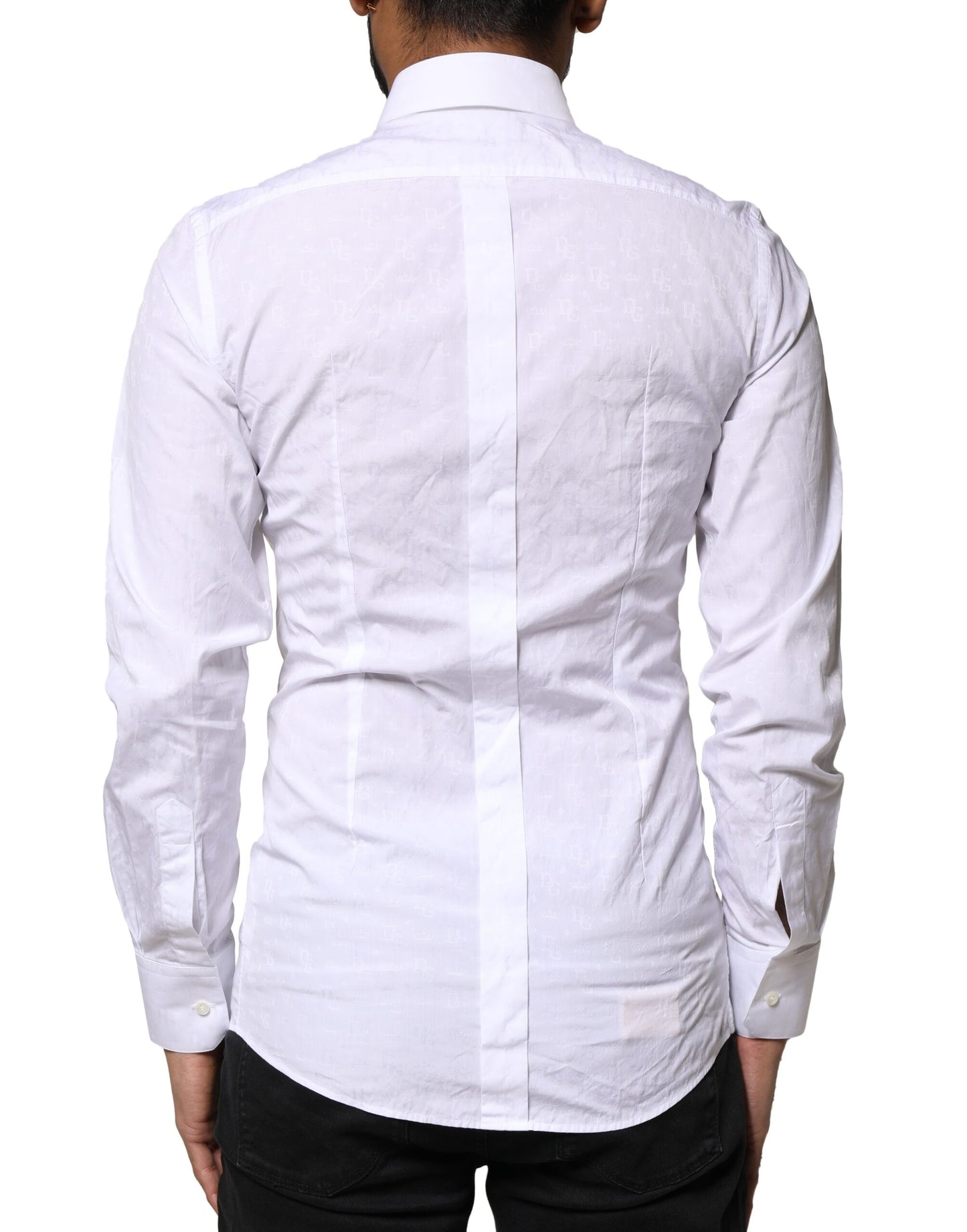 Camisa de vestir de manga larga de algodón blanco dorado