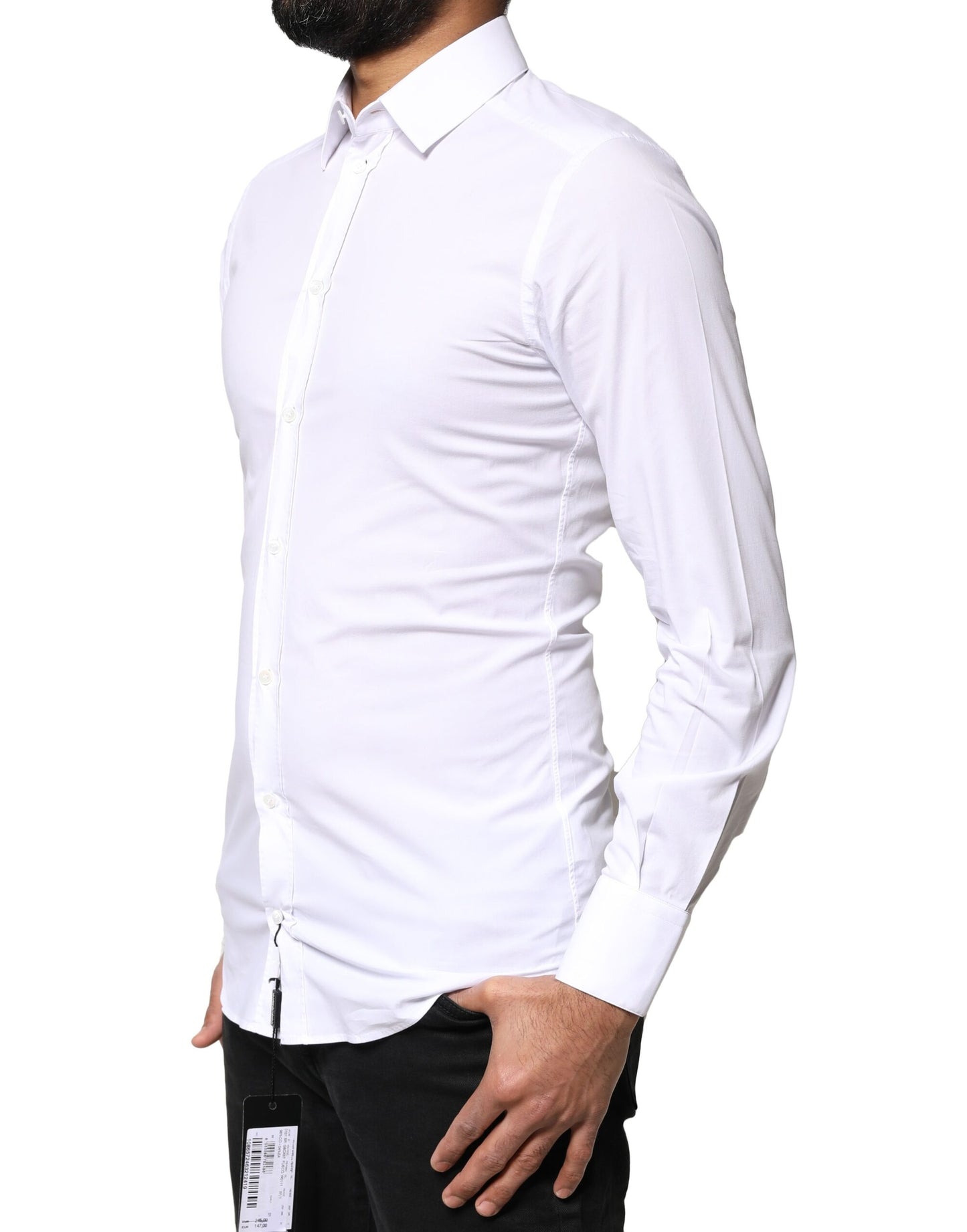 Camisa de vestir de manga larga de algodón blanco dorado
