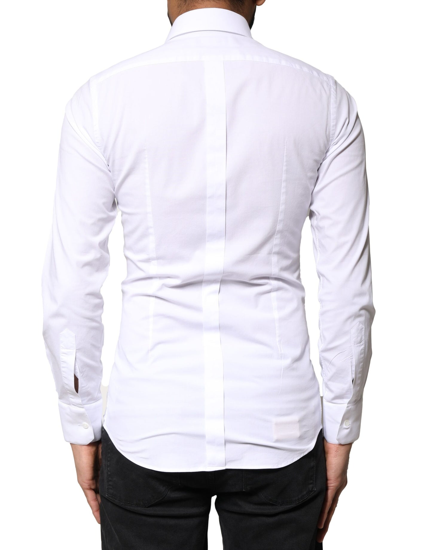 Camisa de vestir de manga larga de algodón blanco dorado