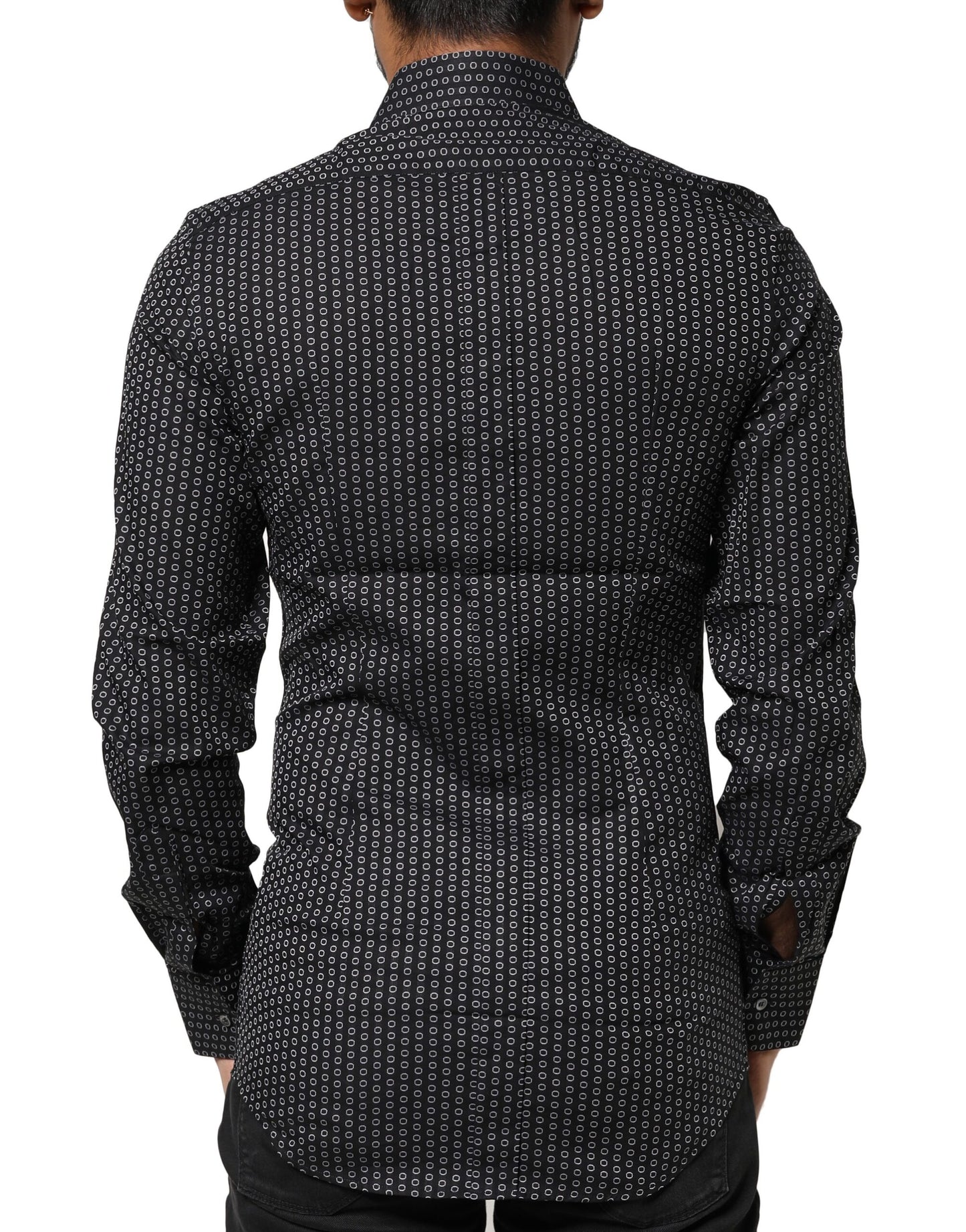 Camisa de vestir de algodón con estampado dorado negro para hombre