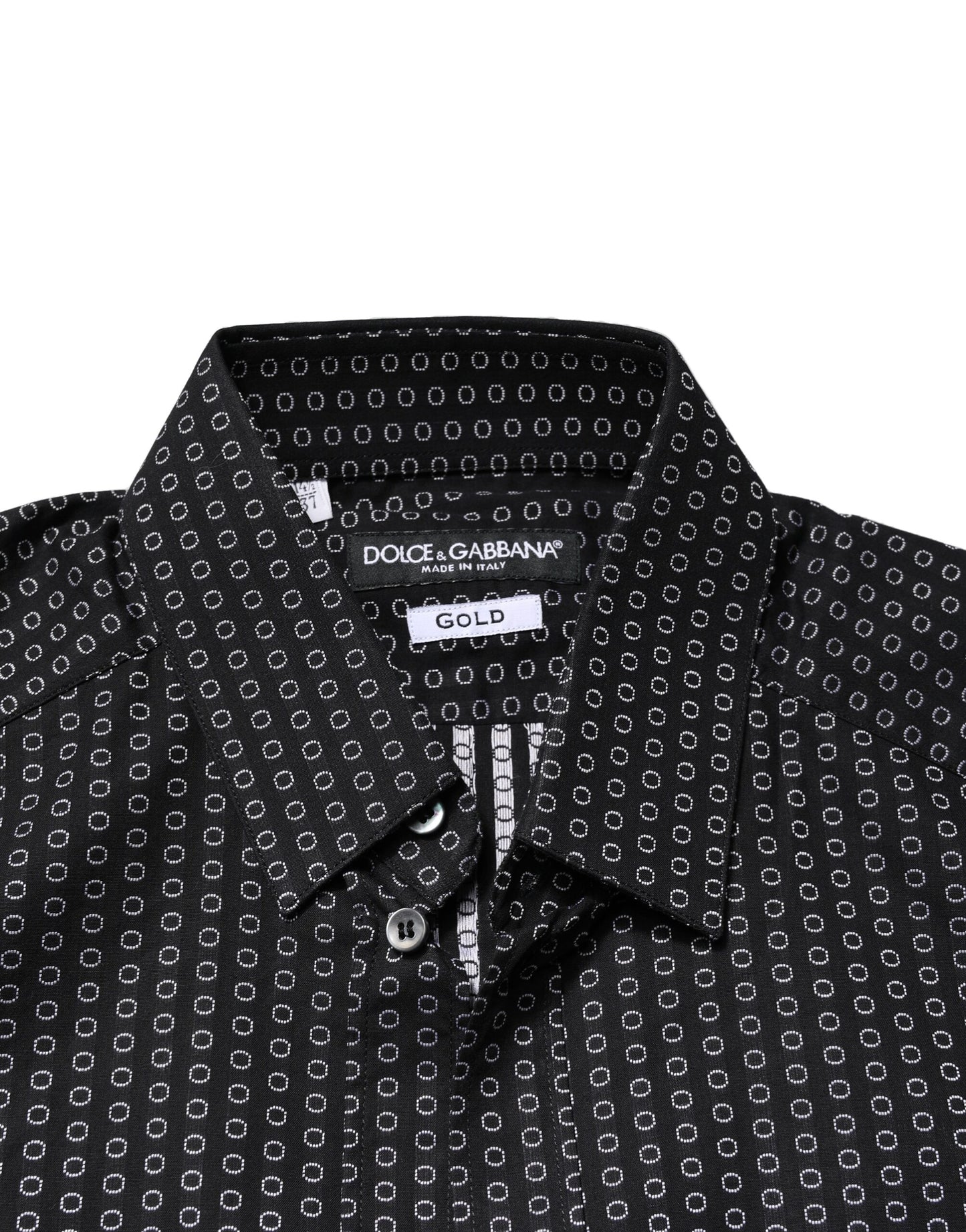 Camisa de vestir de algodón con estampado dorado negro para hombre