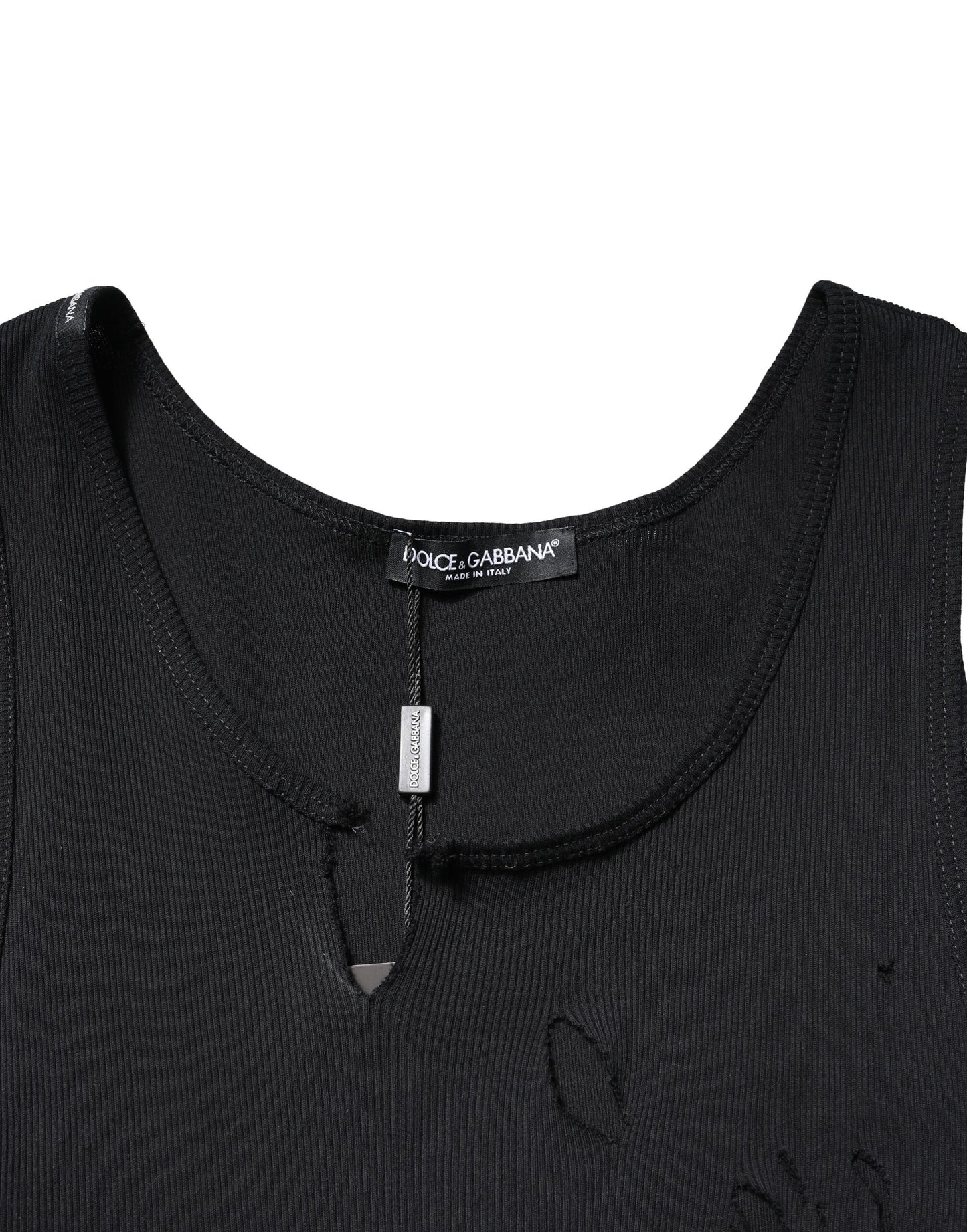 T-shirt sans manches en coton noir style déchiré pour homme