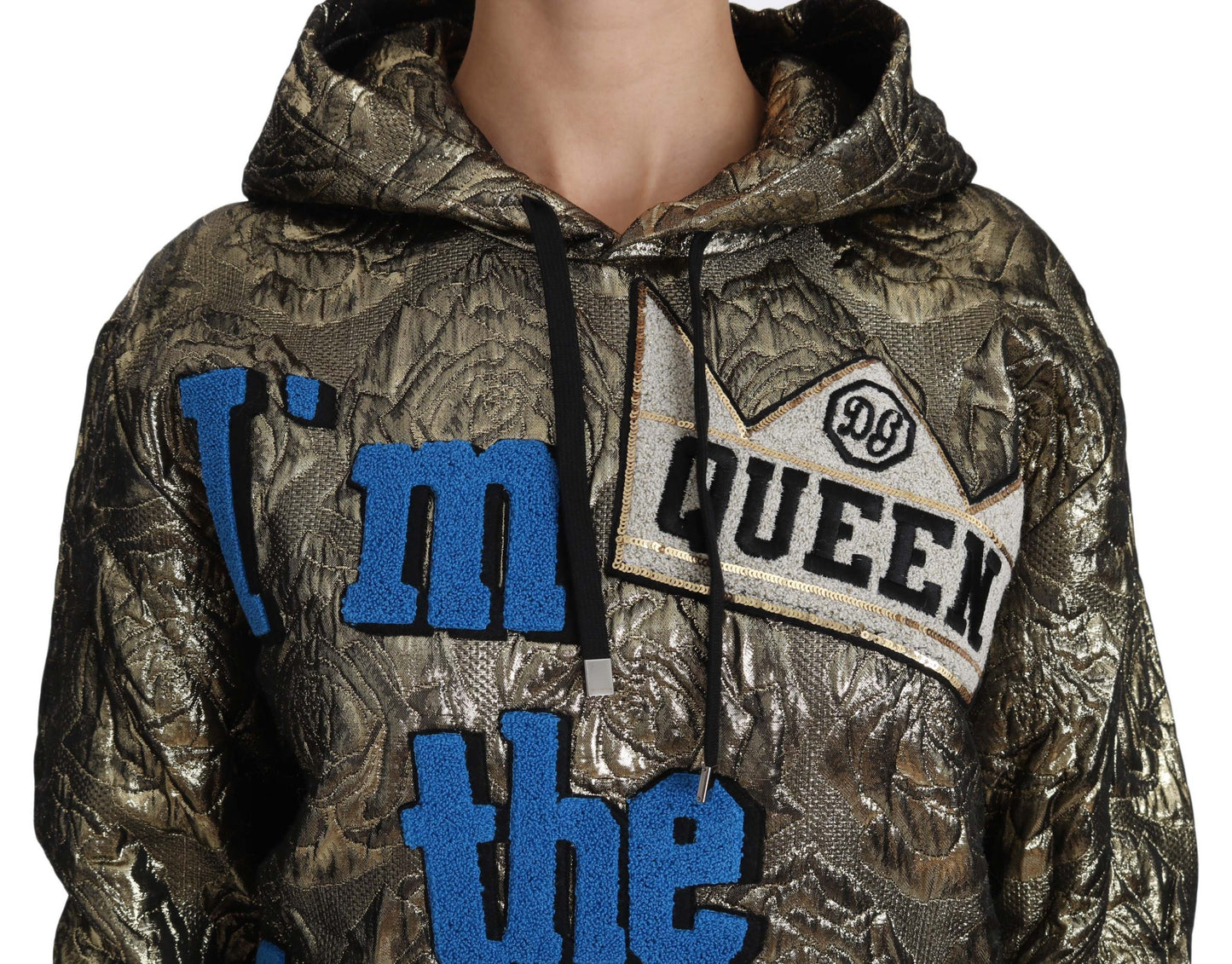 Sweat à capuche doré en jacquard « Je suis la reine »