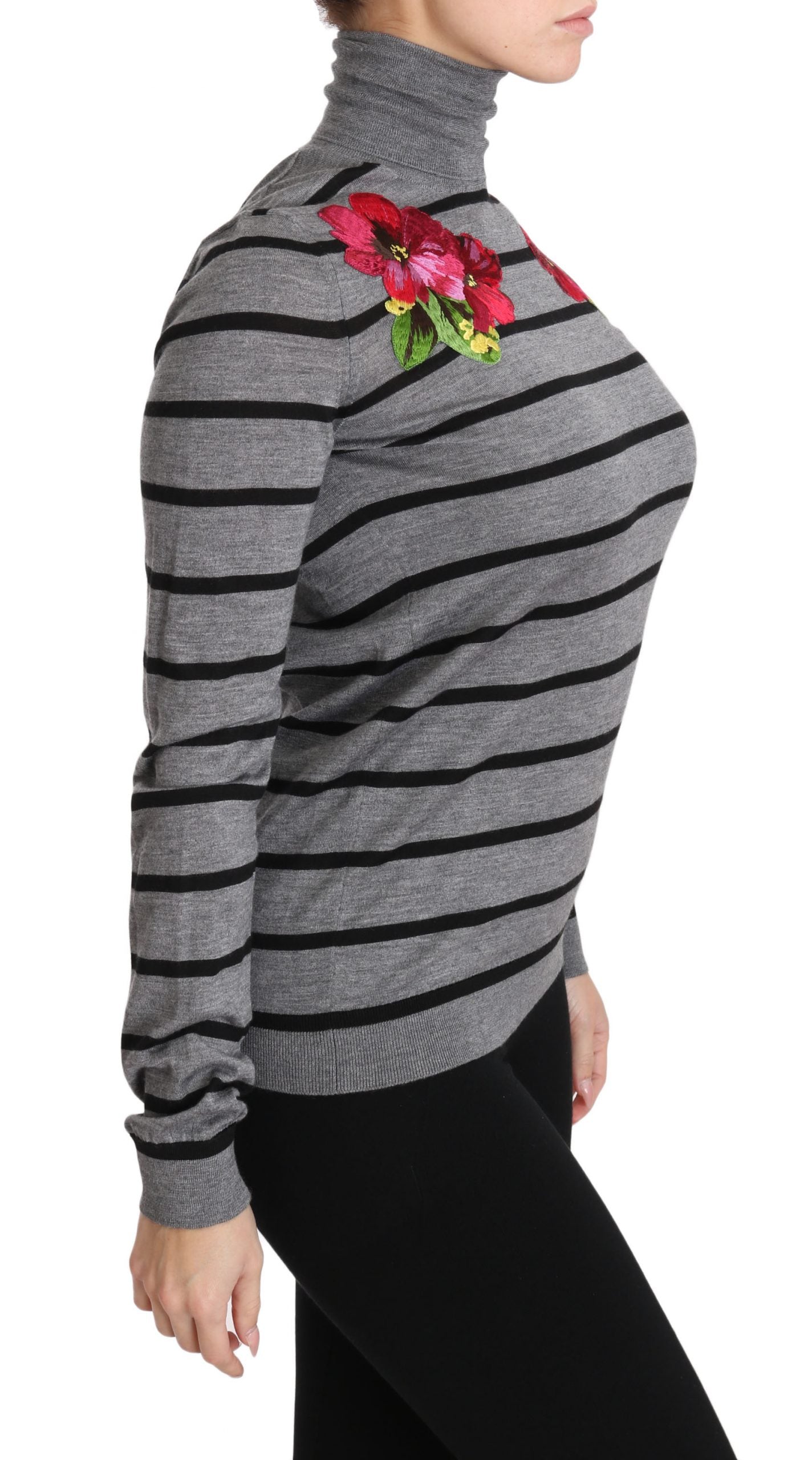Suéter de cuello alto de seda y cachemira gris