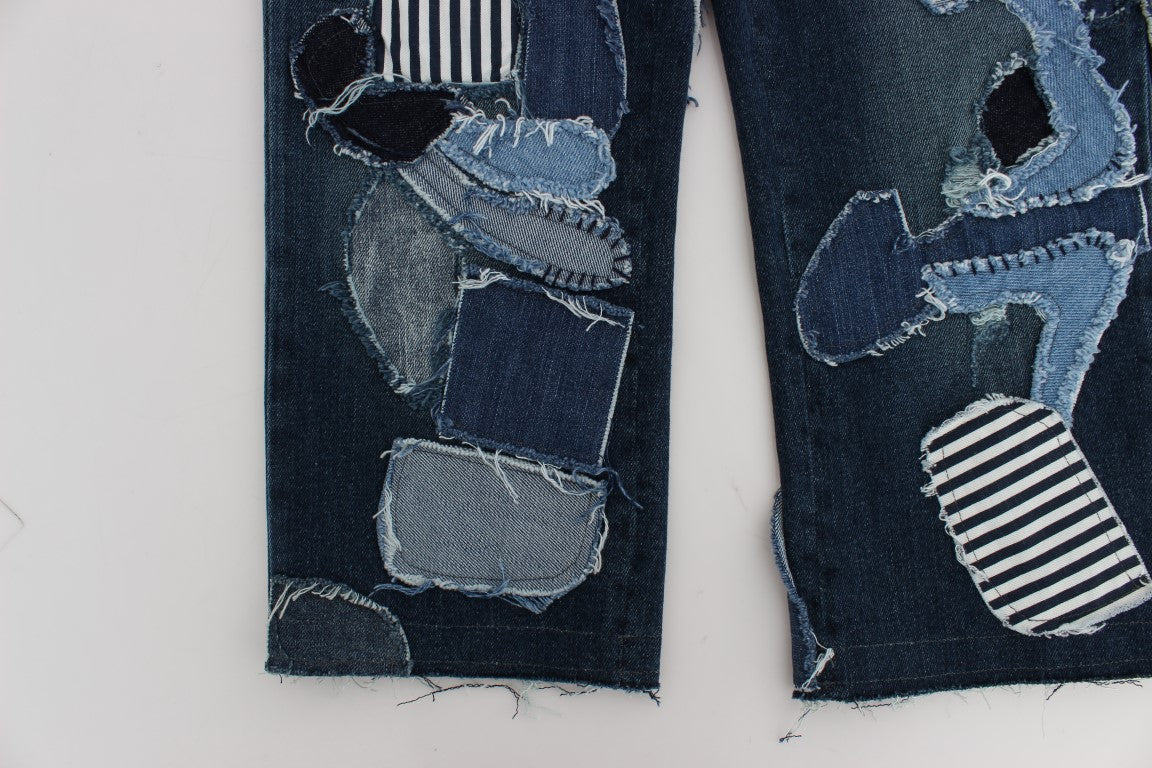 Pantalones cortos vaqueros de patchwork azul elásticos