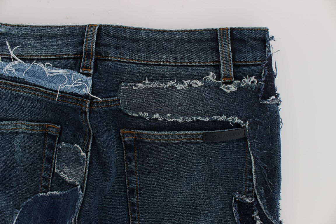 Pantalones cortos vaqueros de patchwork azul elásticos