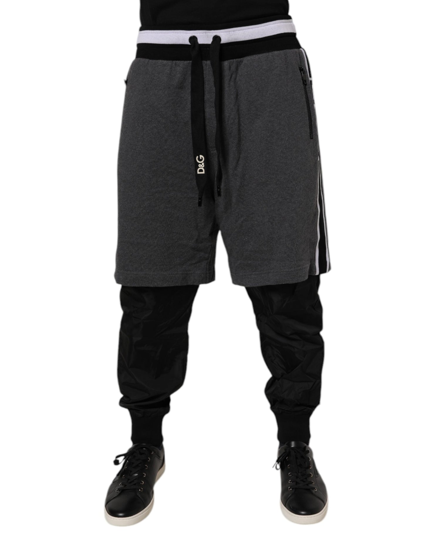 Pantalon de survêtement en coton noir et gris pour homme