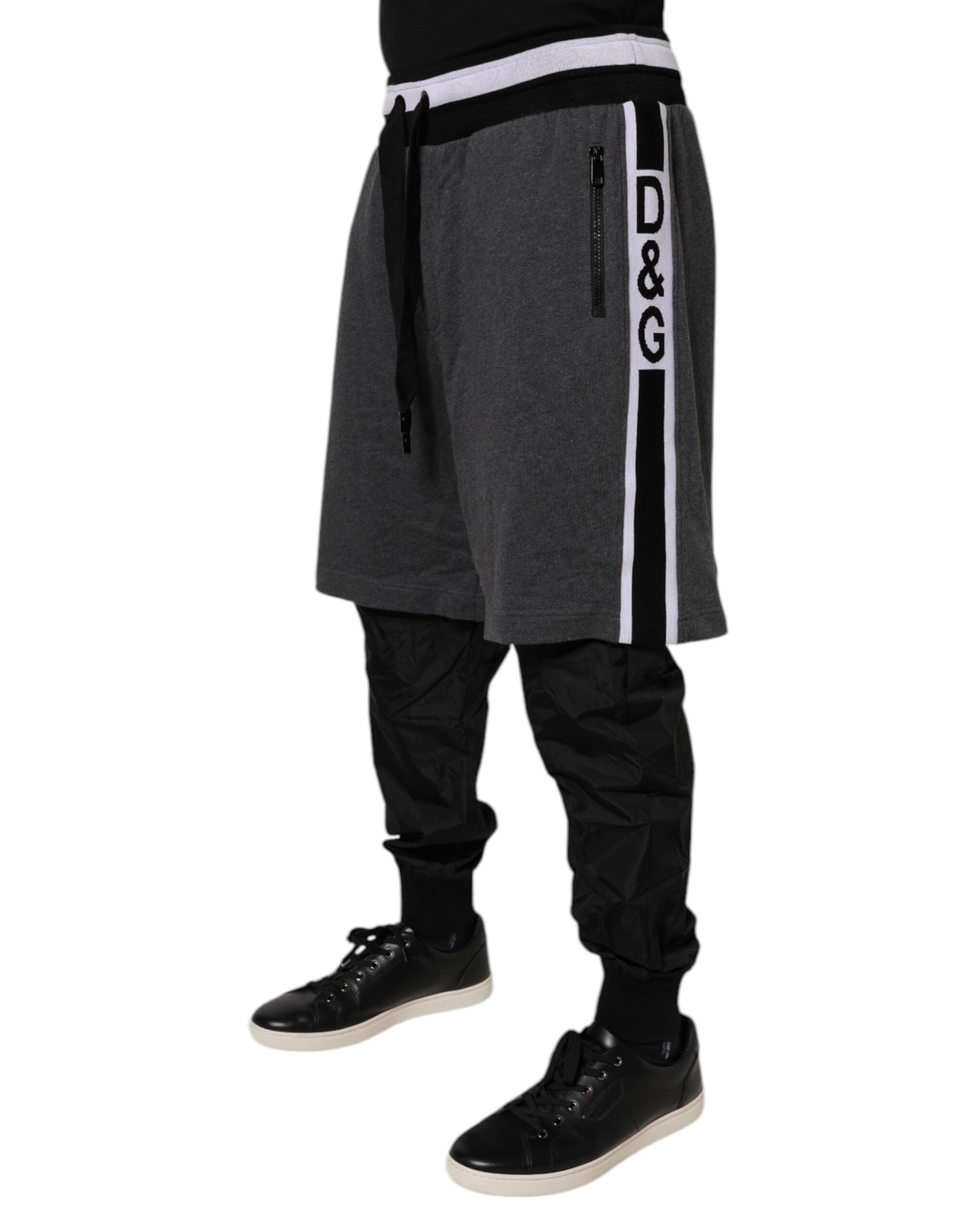 Pantalon de survêtement en coton noir et gris pour homme