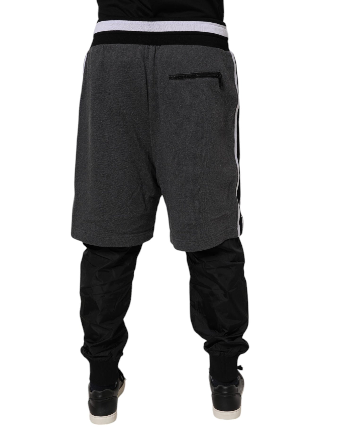 Pantalon de survêtement en coton noir et gris pour homme