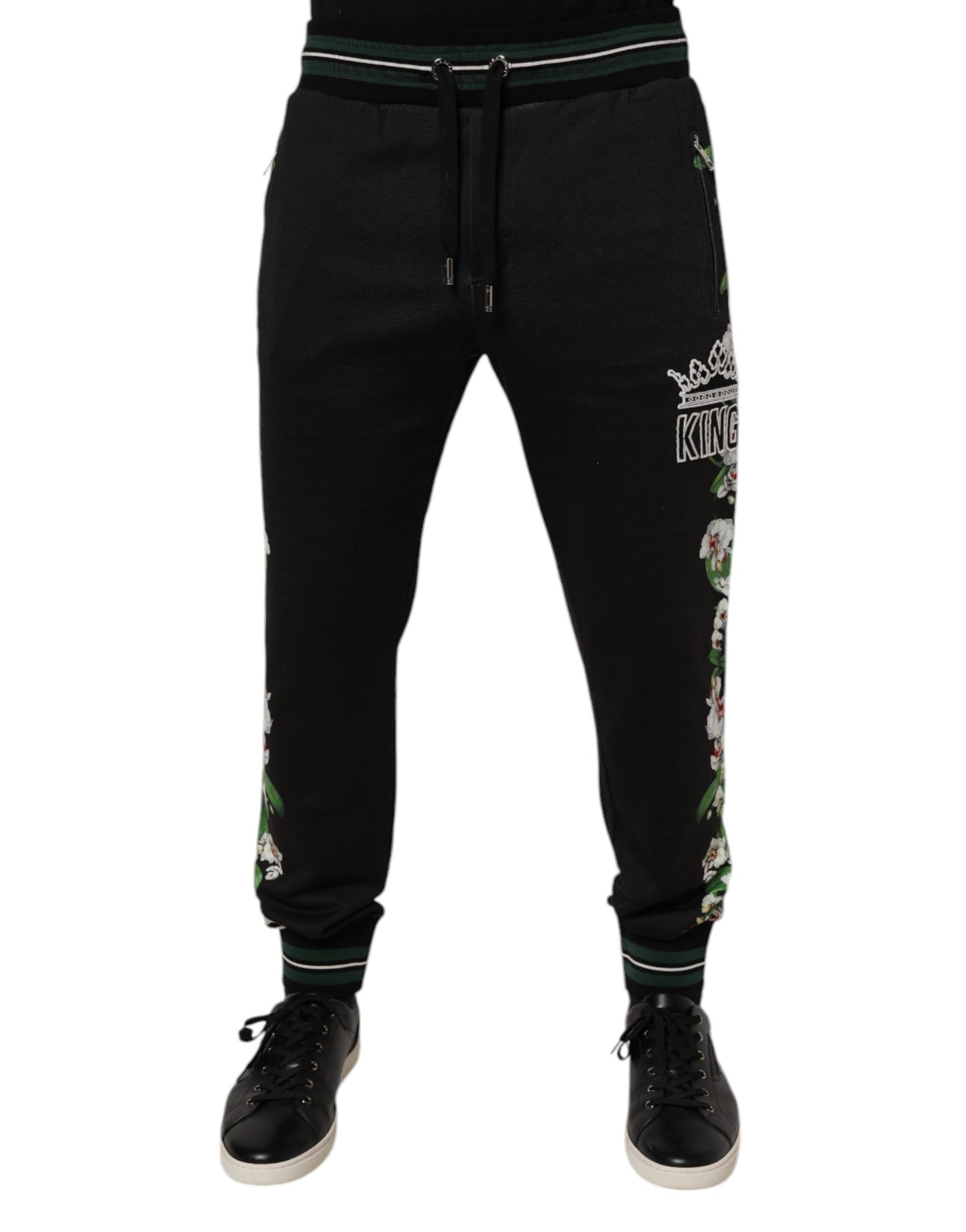 Pantalon de jogging noir à imprimé floral King pour homme