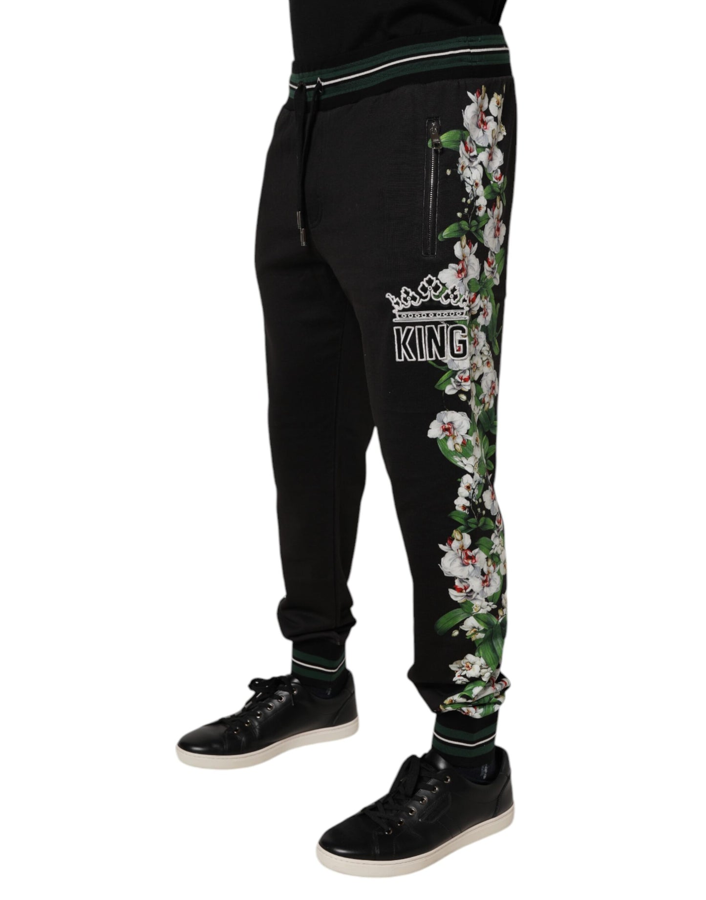 Pantalon de jogging noir à imprimé floral King pour homme