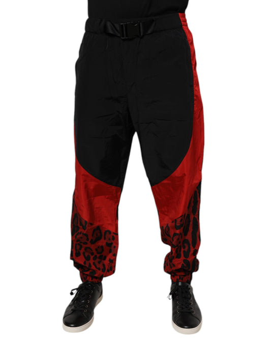 Pantalon de jogging à imprimé léopard noir et rouge