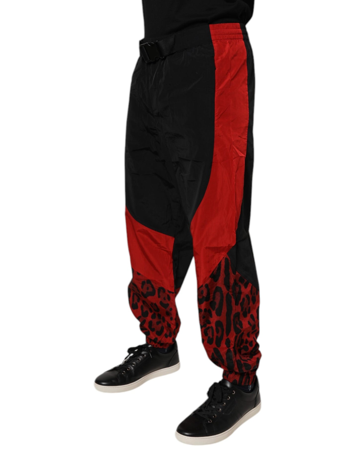 Pantalon de jogging à imprimé léopard noir et rouge
