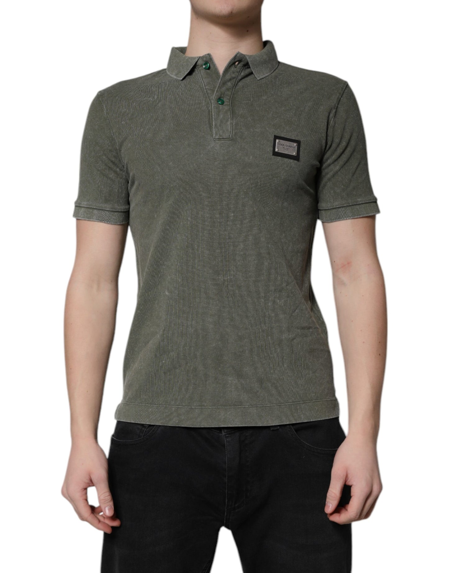 Camiseta polo de algodón con placa del logotipo verde militar