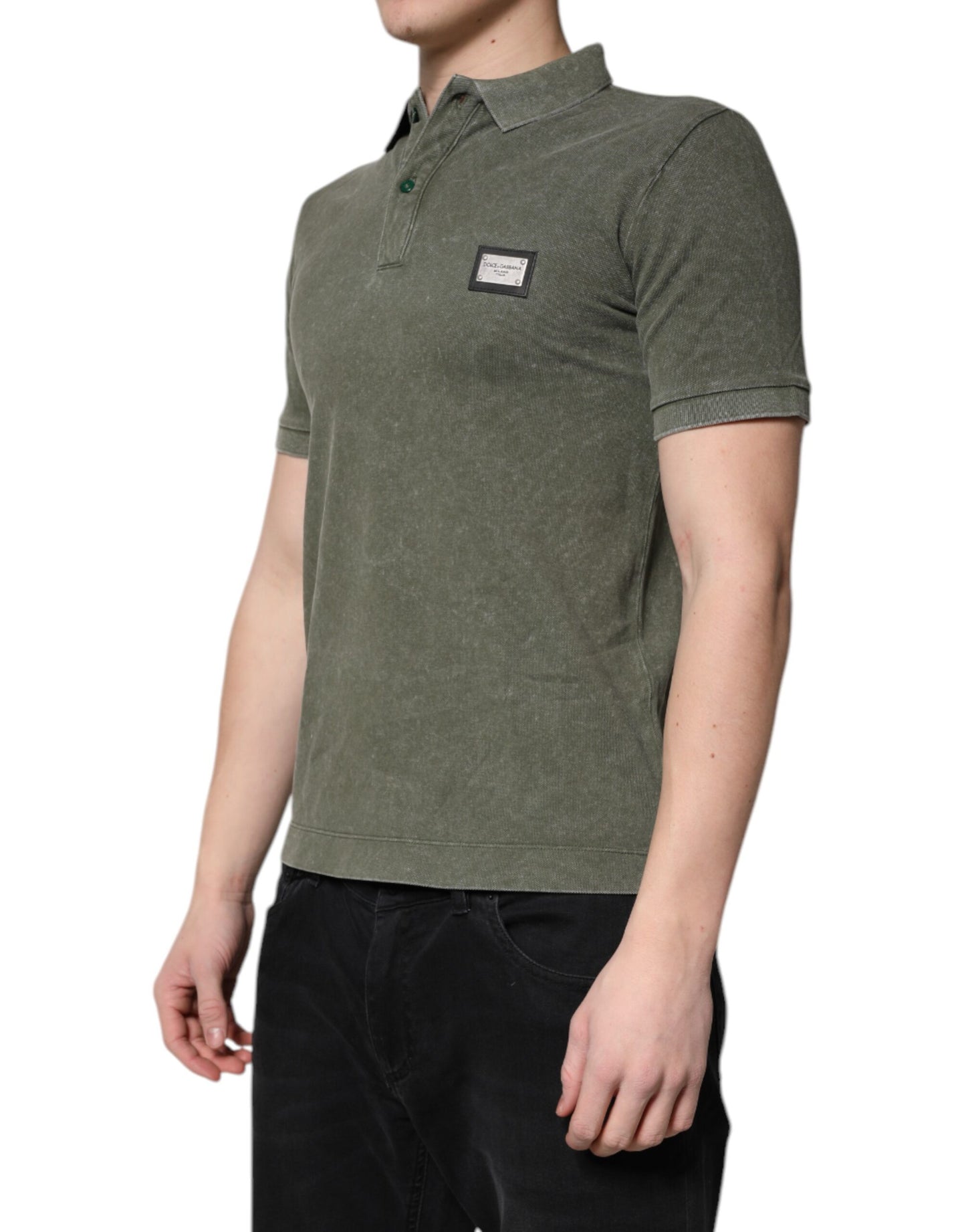 Camiseta polo de algodón con placa del logotipo verde militar