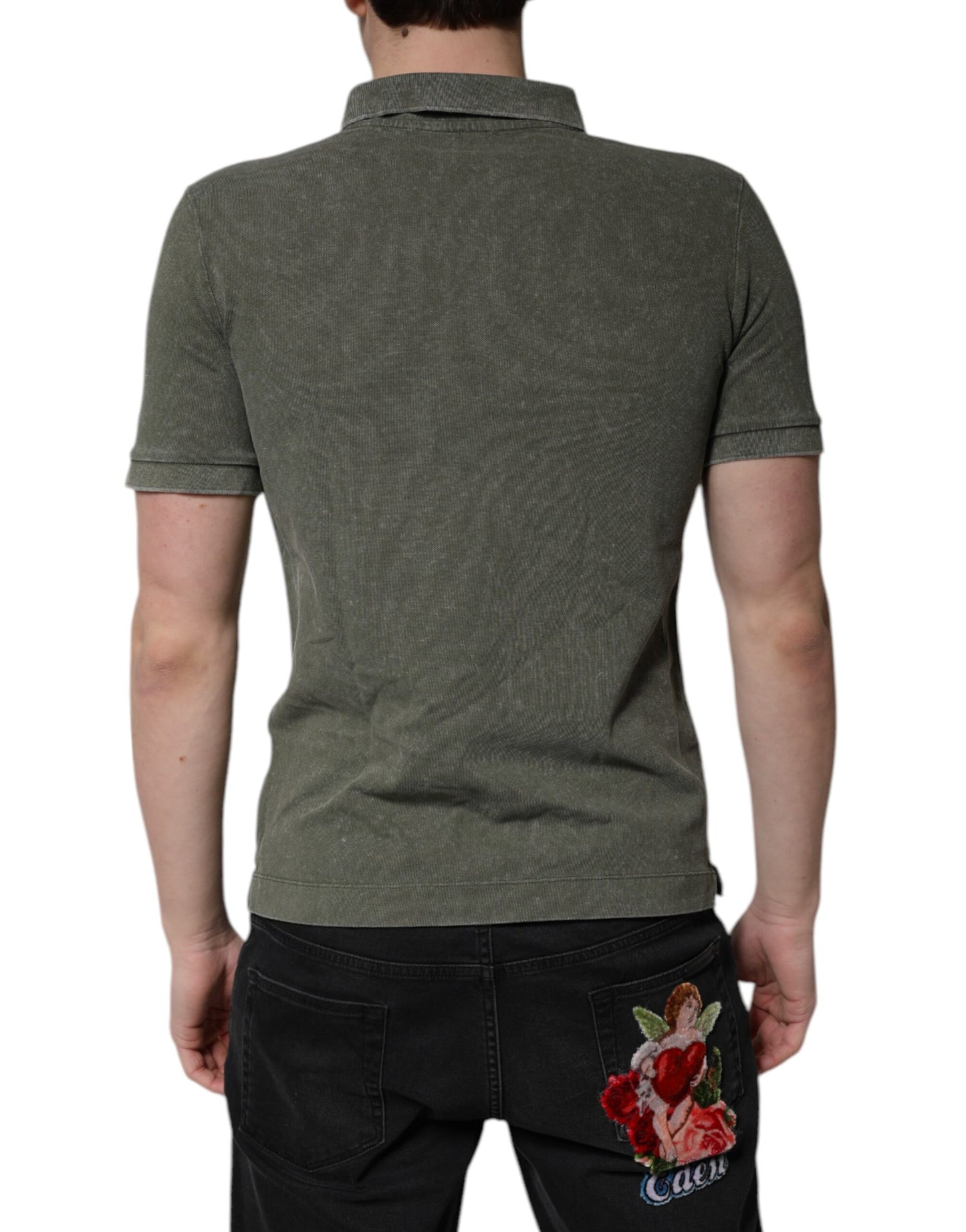 Camiseta polo de algodón con placa del logotipo verde militar