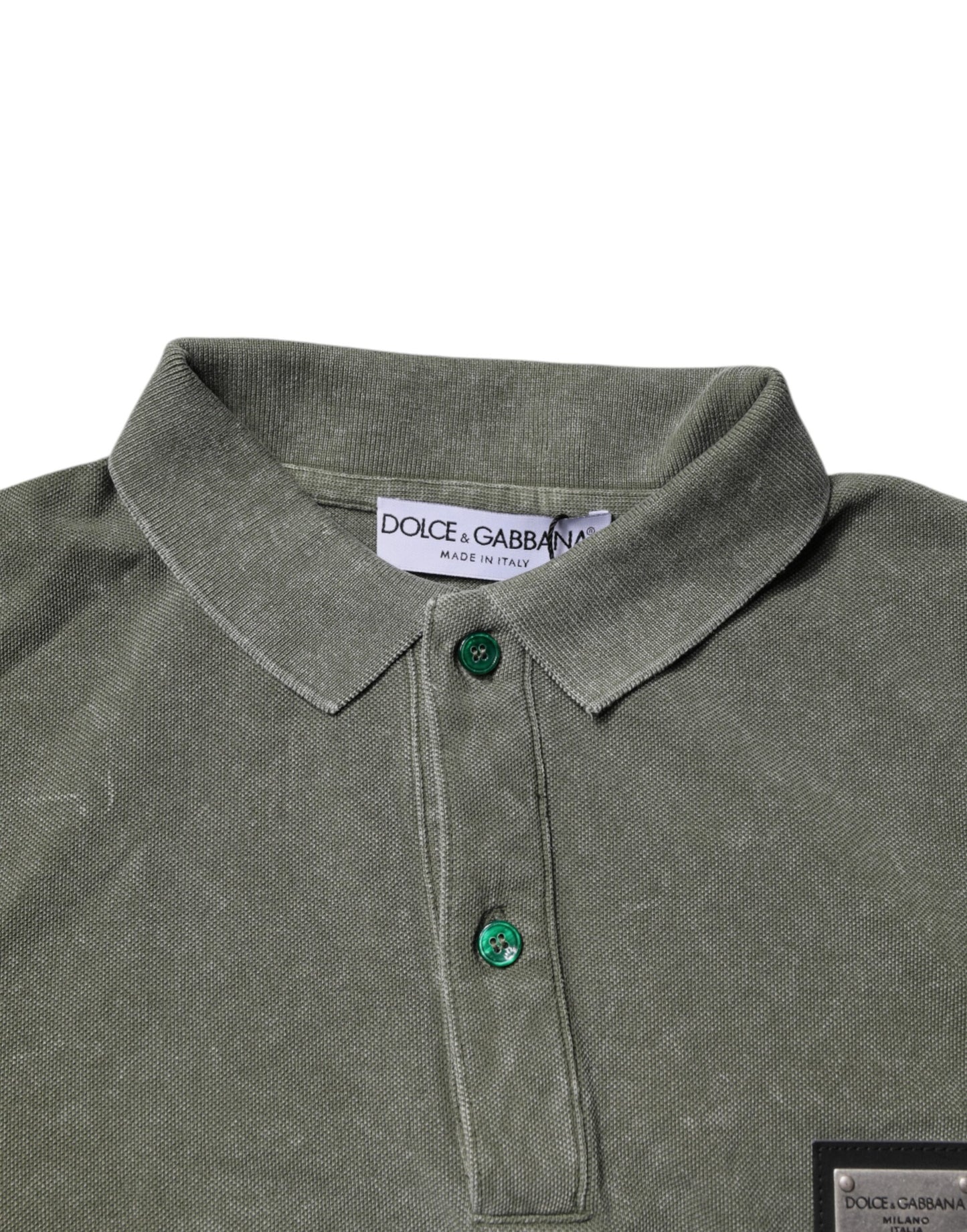 Camiseta polo de algodón con placa del logotipo verde militar