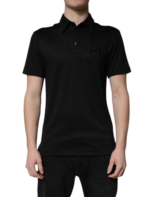 Polo à col en polyester noir avec logo DG