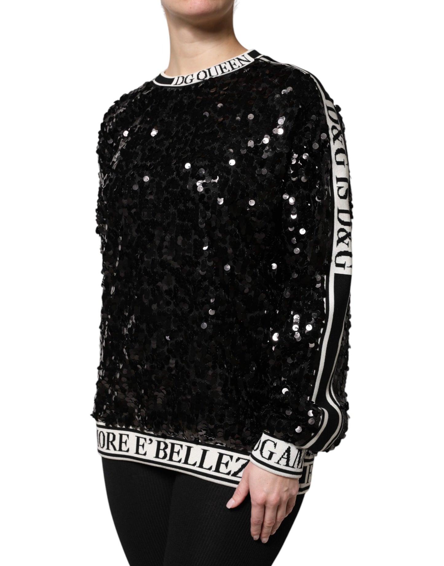 Pull à paillettes noir DG Queen