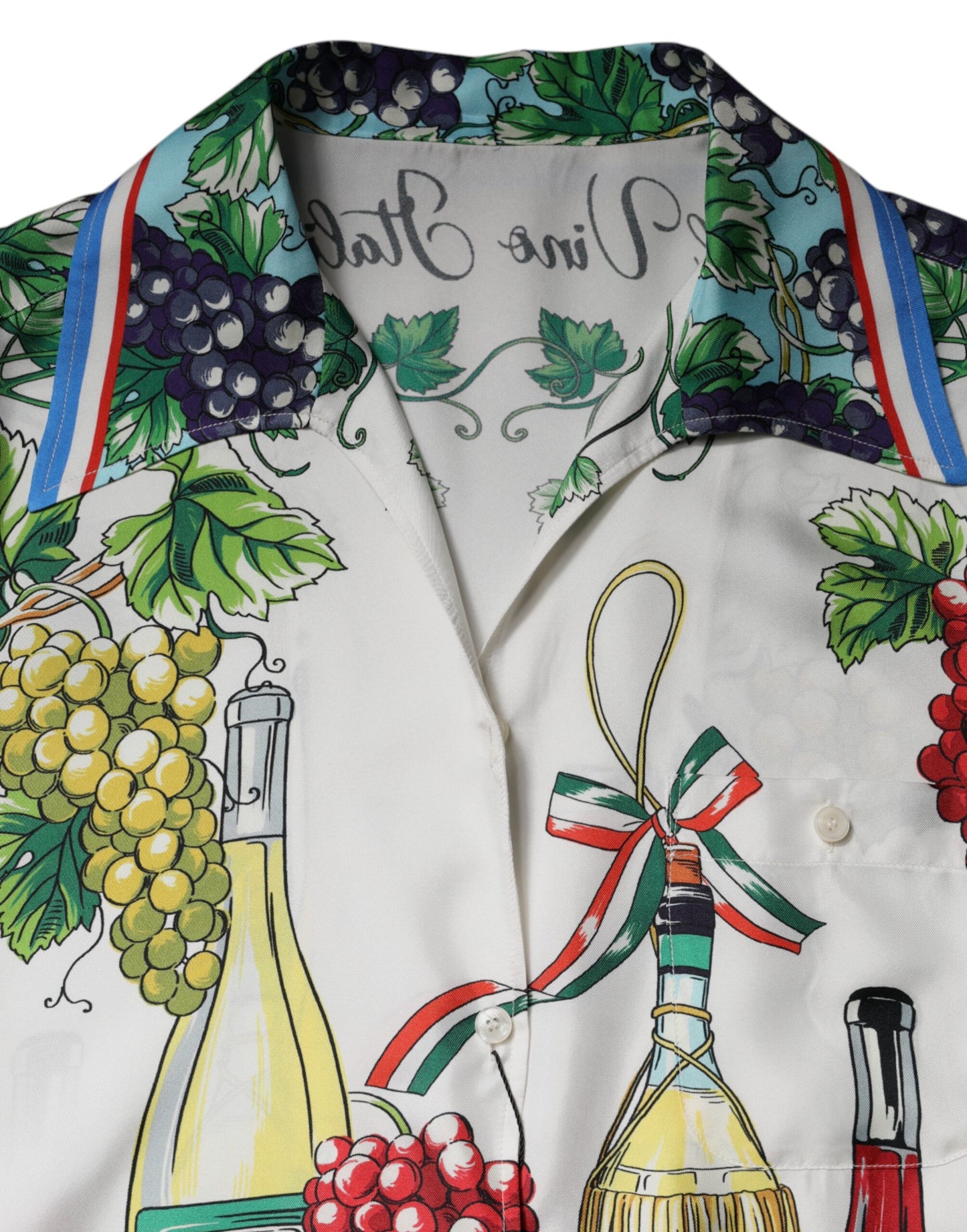 Camisa de manga corta de seda multicolor con estampado de comida