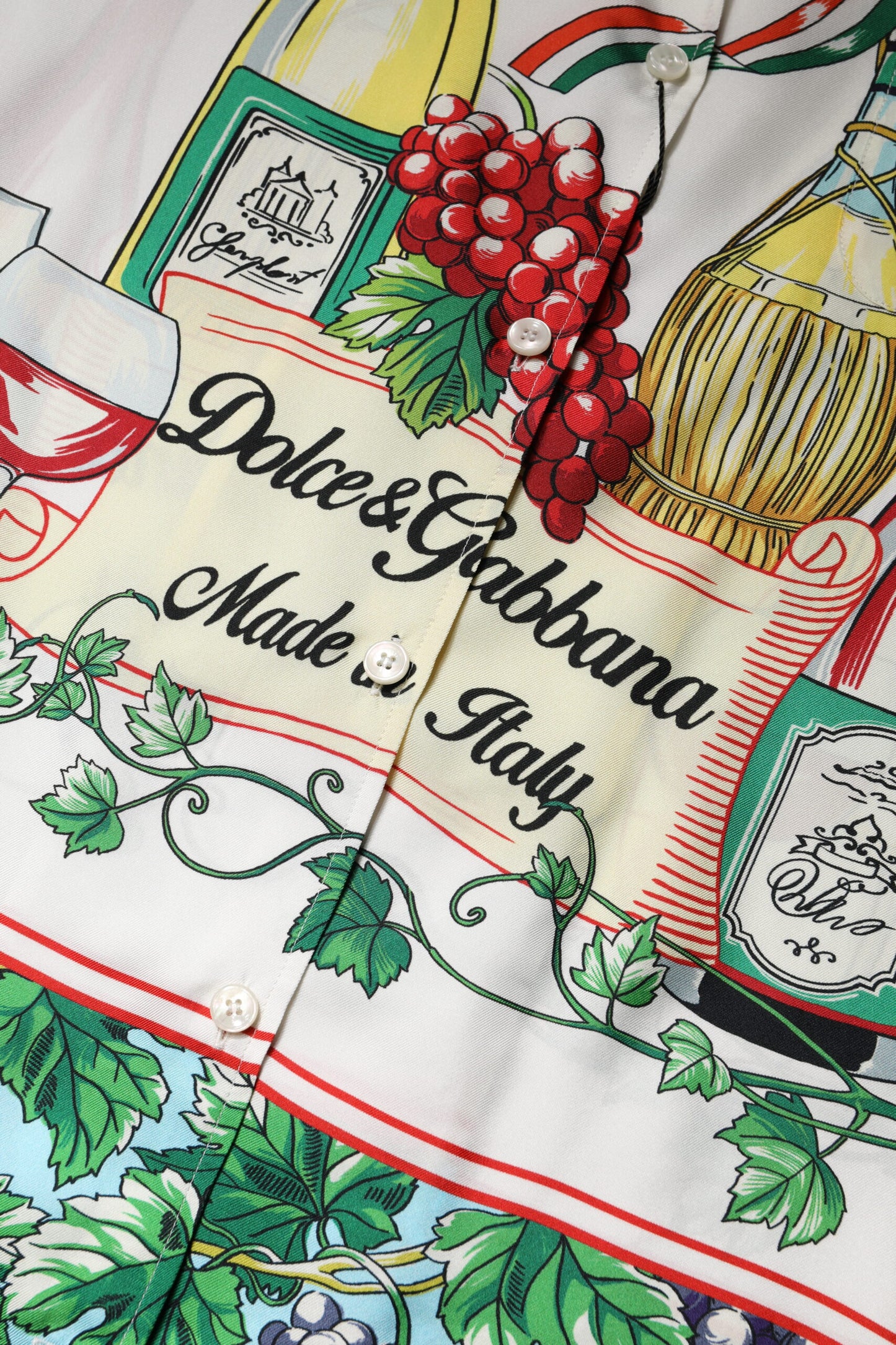 Camisa de manga corta de seda multicolor con estampado de comida