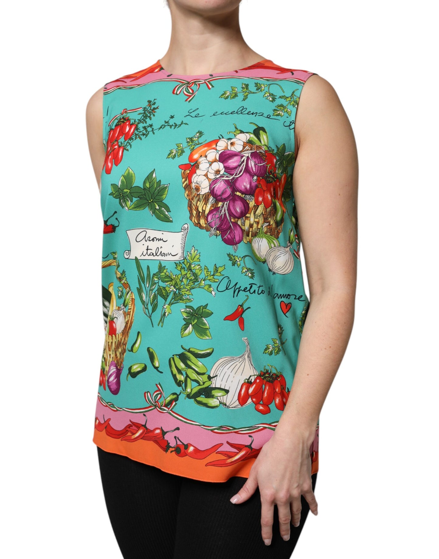 Camiseta sin mangas de seda con estampado floral multicolor
